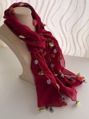 Traditional Turkish Oya Lace Edged Scarf Long Rectangular 100% Lawn Cotton